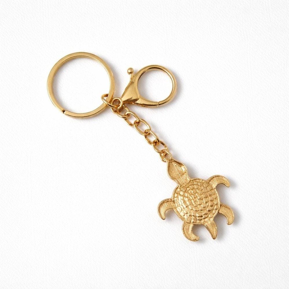 Pink Rhinestone Sea Turtle Gold Tone Metal Keychain Charm with Clip 4" - Picture 2 of 3